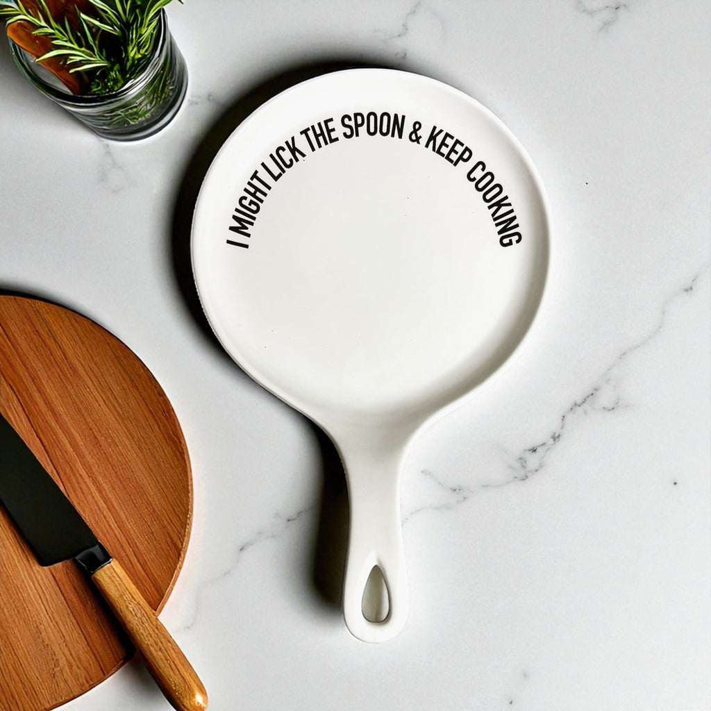 Funny Taste-Tester Spoon Rest with Wooden Spoon – Porcelain Kitchen Spoon Holder
