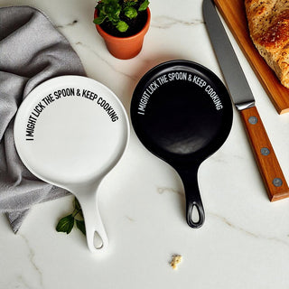 Funny Taste-Tester Spoon Rest with Wooden Spoon – Porcelain Kitchen Spoon Holder