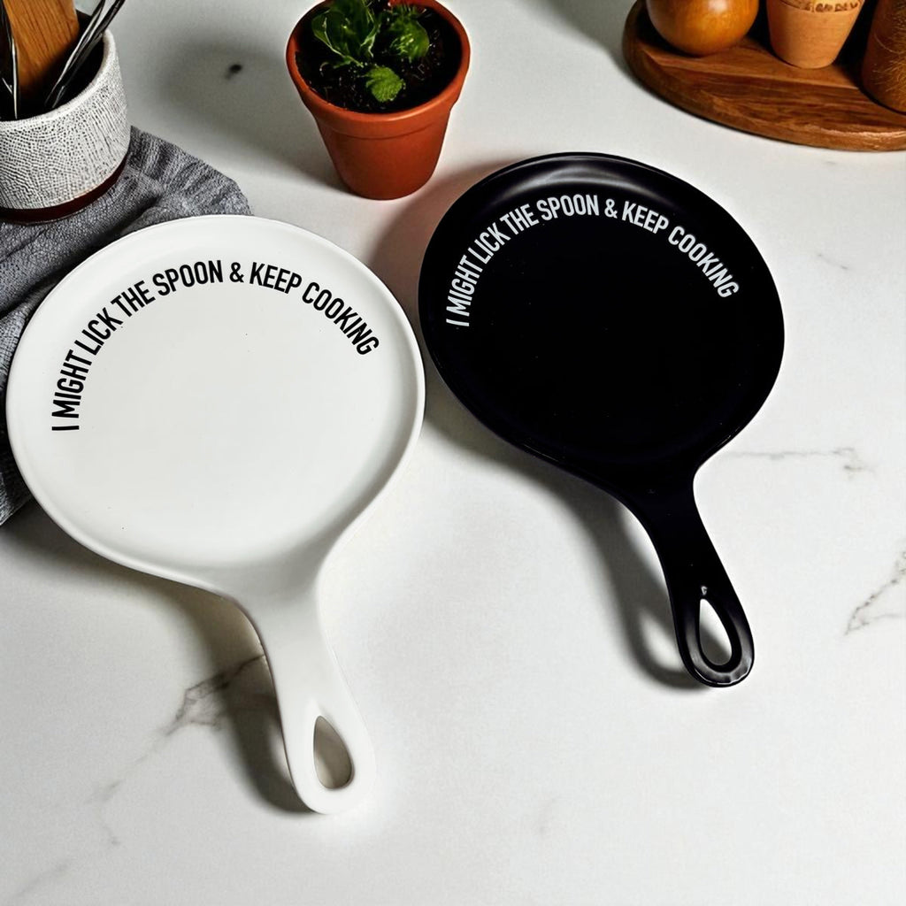 Funny Taste-Tester Spoon Rest with Wooden Spoon – Porcelain Kitchen Spoon Holder