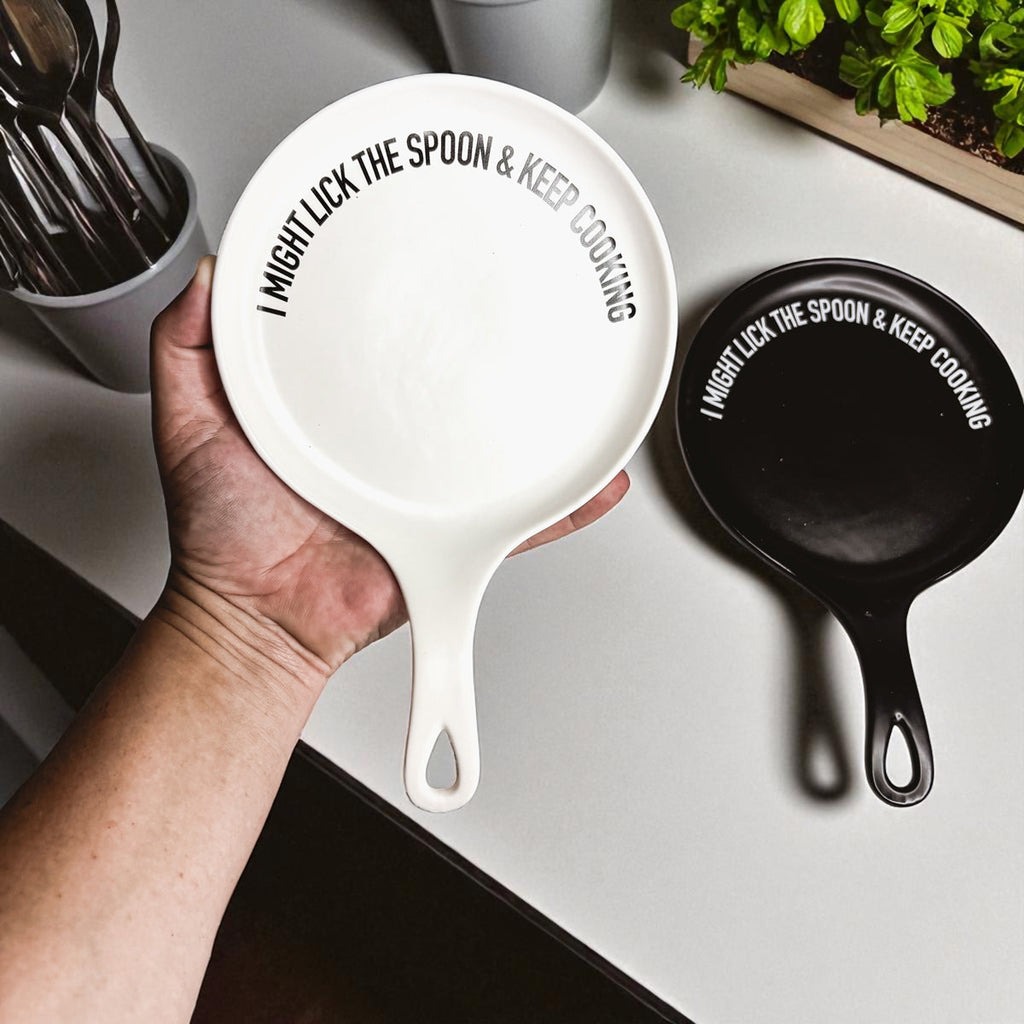 Funny Taste-Tester Spoon Rest with Wooden Spoon – Porcelain Kitchen Spoon Holder