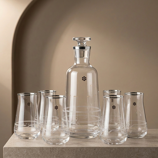 Mirral- Jug with 6 Tall glass cups - Silver