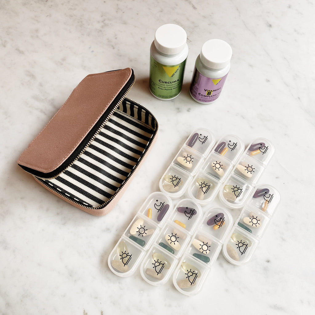 Large Pill Travel Case with Individual Daily Pill Organizer – Pink/Blush