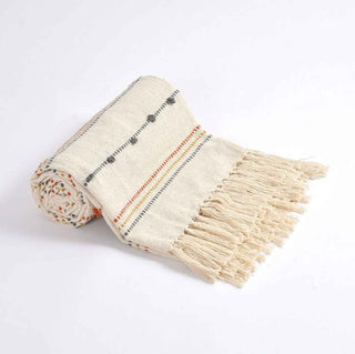 Hand Woven Cream Throw Blanket with Tassels – Boho Cotton Decor