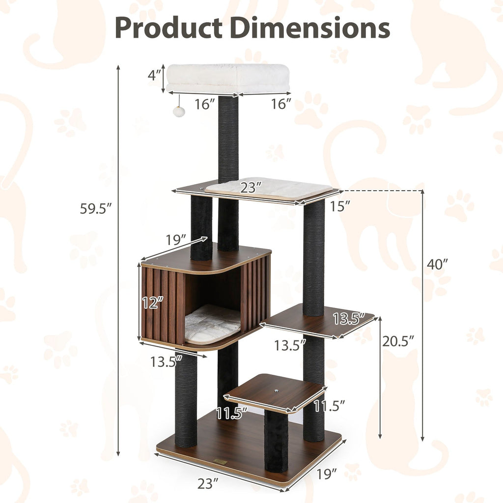 59.5-Inch 6-Level Cat Tree with Cushioned Top Perch and Condo