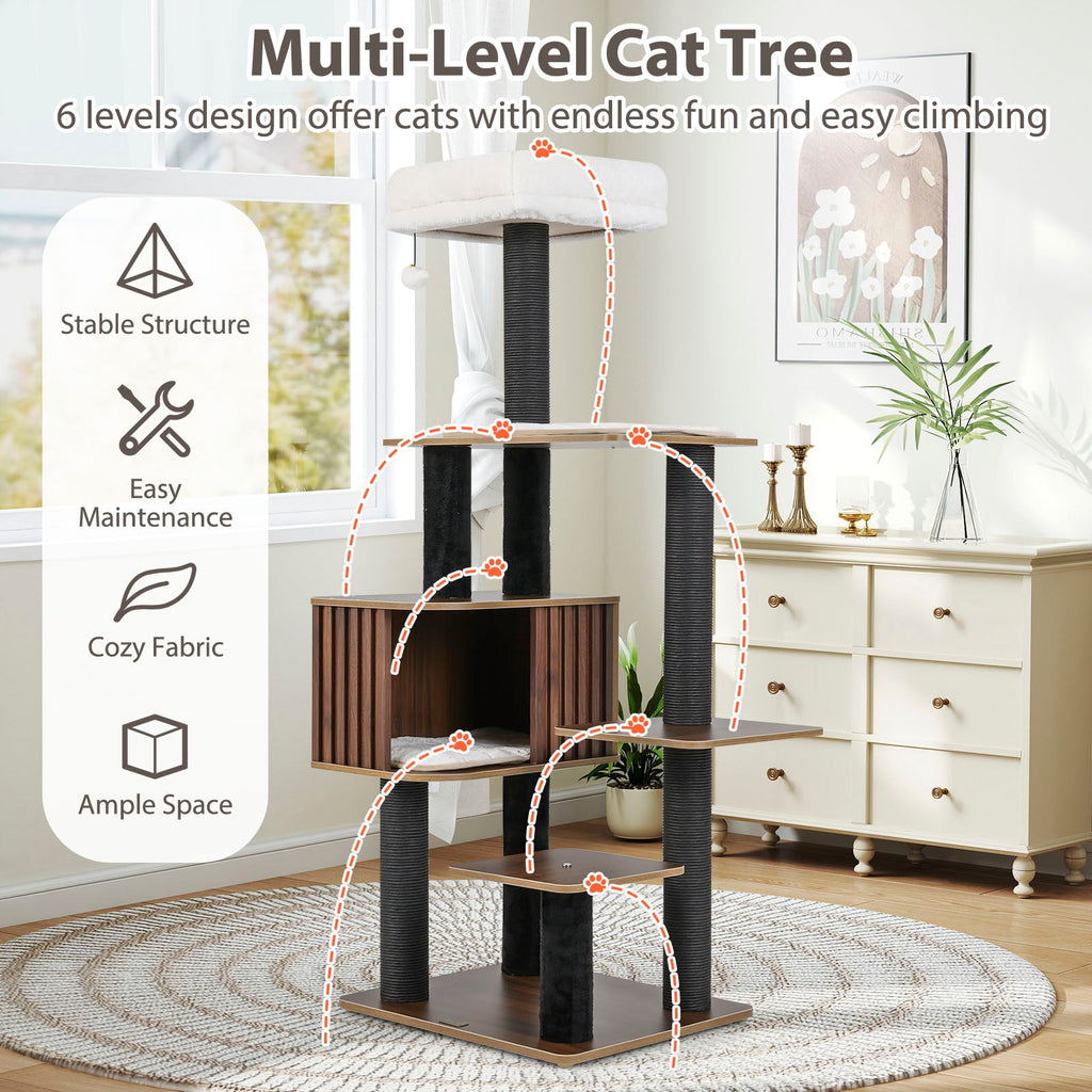59.5-Inch 6-Level Cat Tree with Cushioned Top Perch and Condo