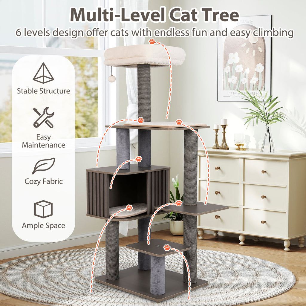 59.5-Inch 6-Level Cat Tree with Cushioned Top Perch and Condo