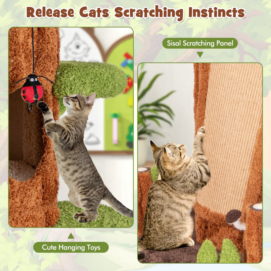 90.5-Inch Tall Cat Tree with Private Condos and Jumping Platforms – Brown
