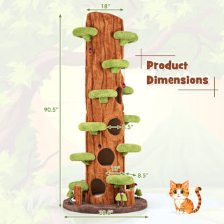 90.5-Inch Tall Cat Tree with Private Condos and Jumping Platforms – Brown
