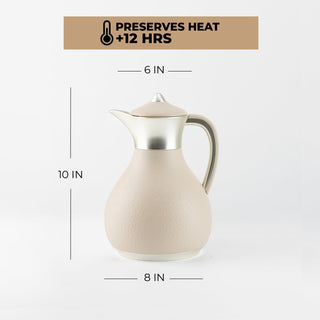 Nourhan - Vacuum Flask/Thermos - Beige & Matt Silver