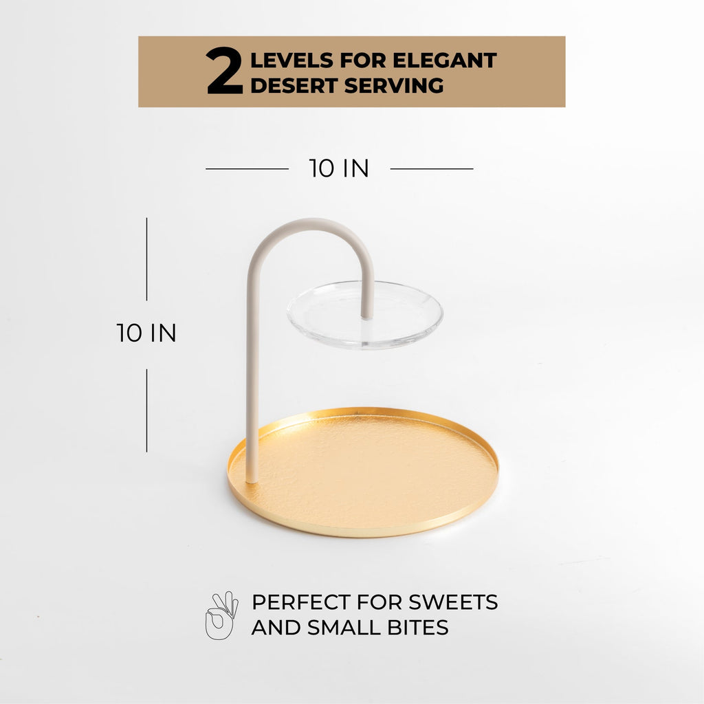 Nourhan - 2 Tier Plate - Gold & Beige