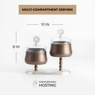 Nourhan - Dual Bowl Serving Set - Bronze & Silver