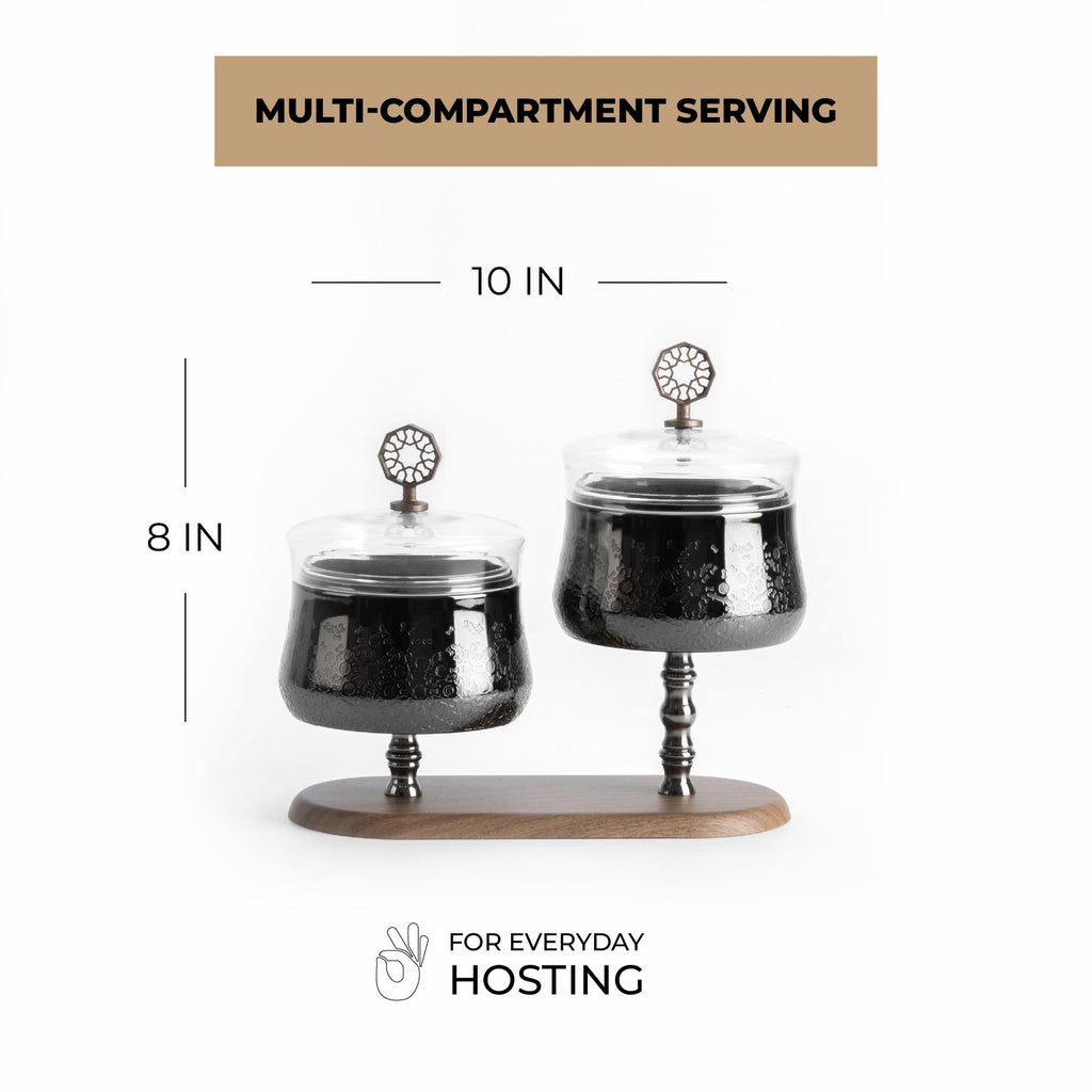 Nourhan - Dual Bowl Serving Set - Black Walnut