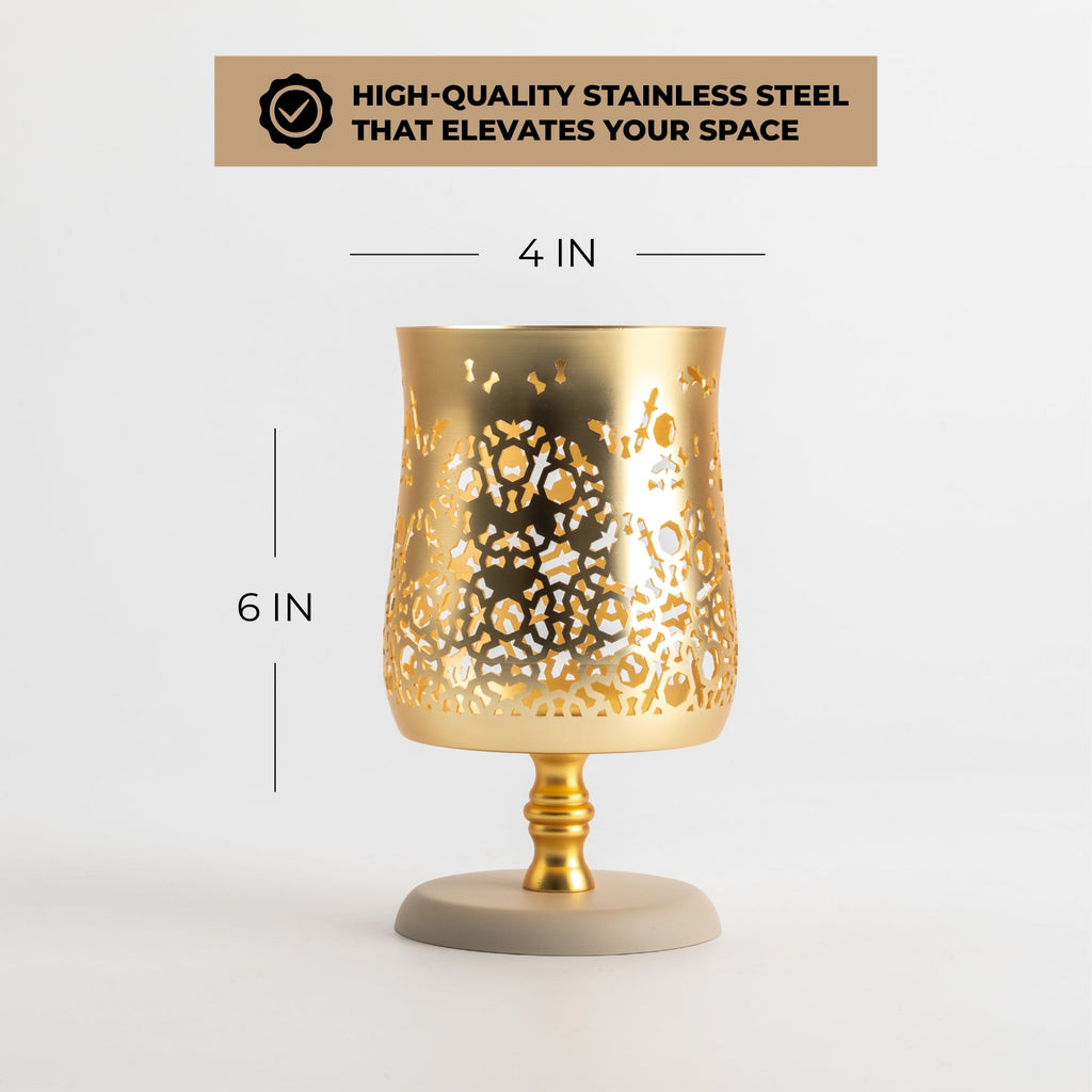 Nourhan - Medium Candle Holder - Gold & Beige