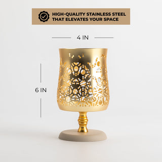 Nourhan - Medium Candle Holder - Gold & Beige