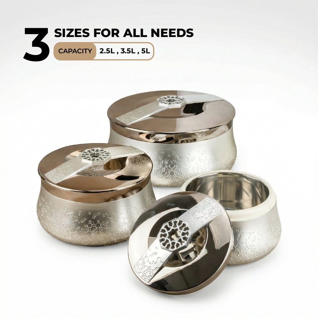 Nourhan - Food Thermos/ Warm Serv (Set of 3) - Silver