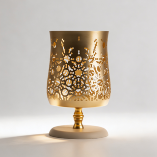 Nourhan - Large Candle Holder - Gold & Beige