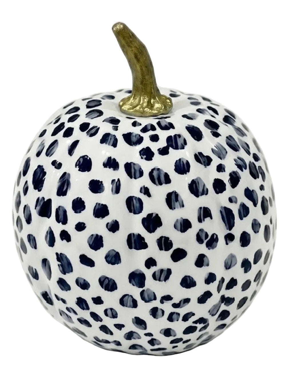 Navy Dotted Hand-Painted Metal Pumpkin – 4-Inch