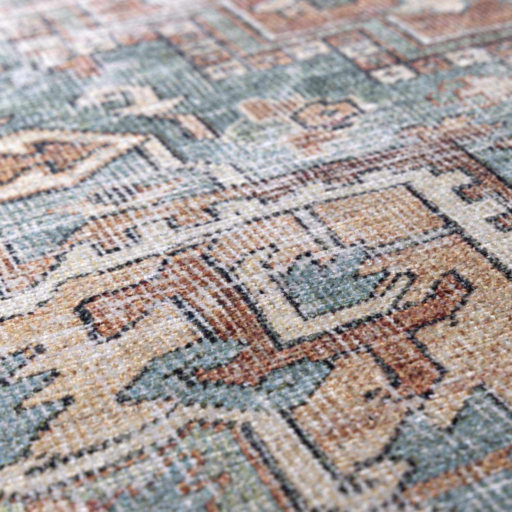 Green Nisa Tumble Dry Washable Rug – Easy Care Soft Area Carpet