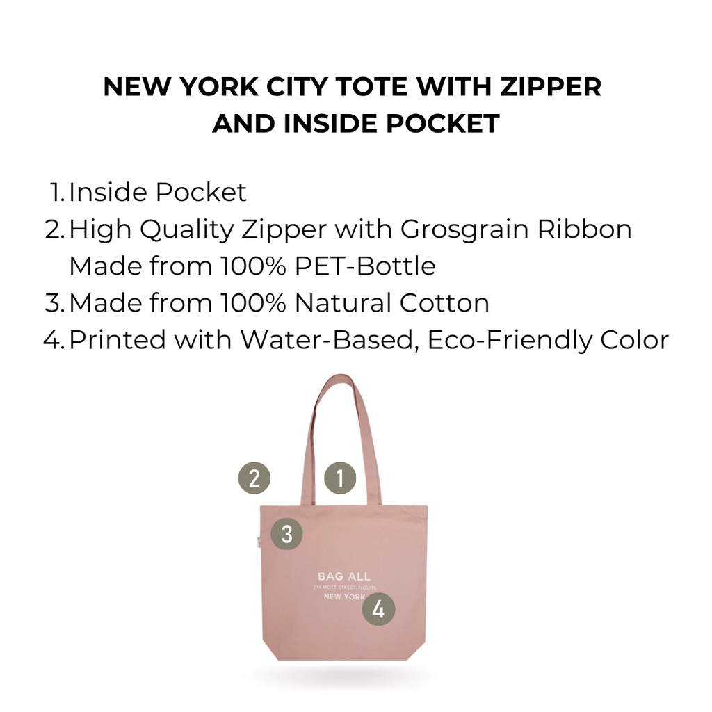 New York City Tote with Zipper and Inside Pocket – Pink/Blush