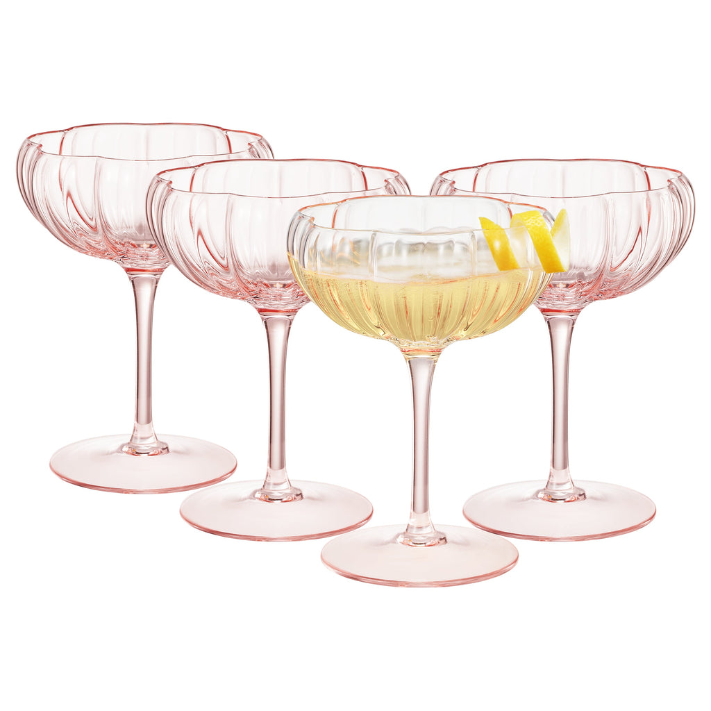 Flower Wave Champagne Coupe Glasses Set of 4 – Elegant Colored Glassware for Weddings & Parties