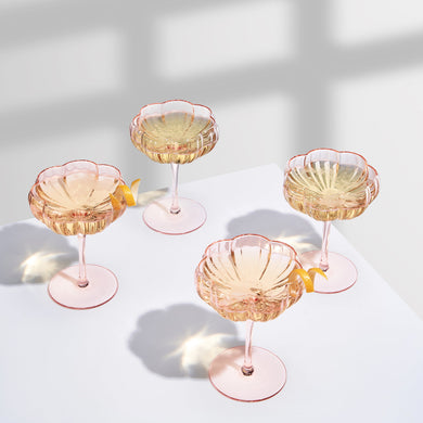 Flower Wave Champagne Coupe Glasses Set of 4 – Elegant Colored Glassware for Weddings & Parties
