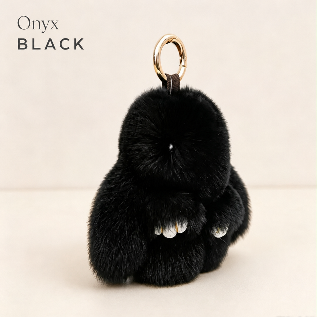 Bunny Lulu Rex Fur Key Chain Gift Set with Vintage Tin or Drawstring Bag