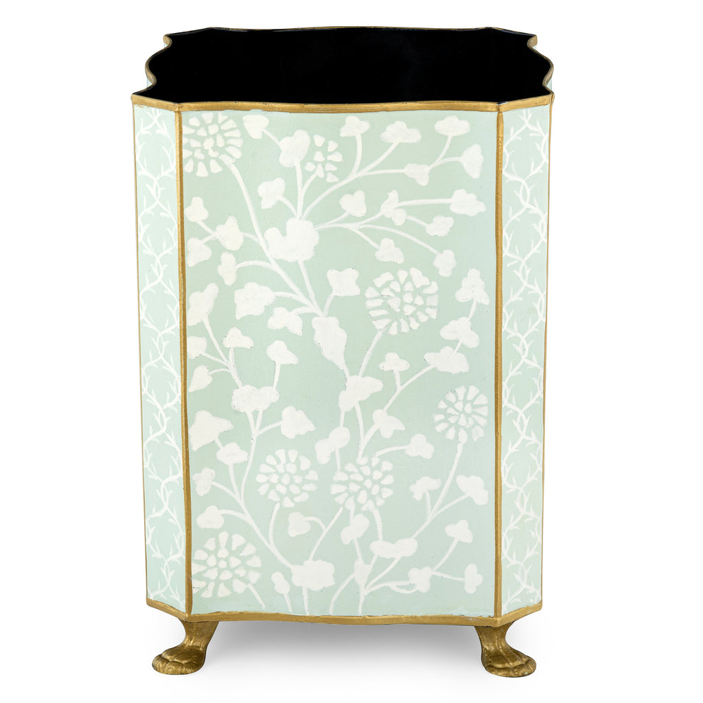 Pale Green Spring Floral Wastepaper Basket & Tissue | Elegant Bath Décor