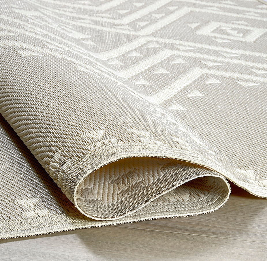 Ojai Beige Aztec Reversible Outdoor Patio Rug