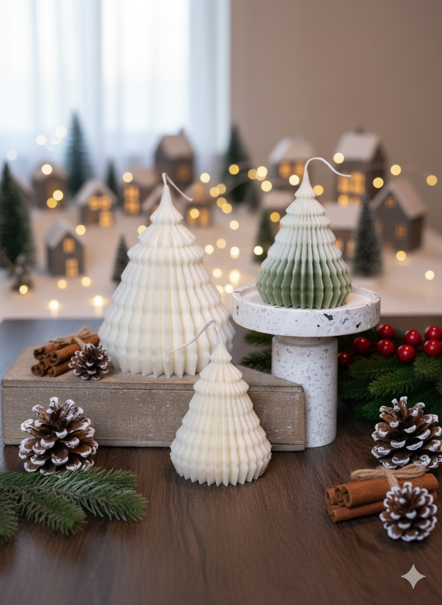 Origami Christmas Tree Candles for Festive Holiday Decor