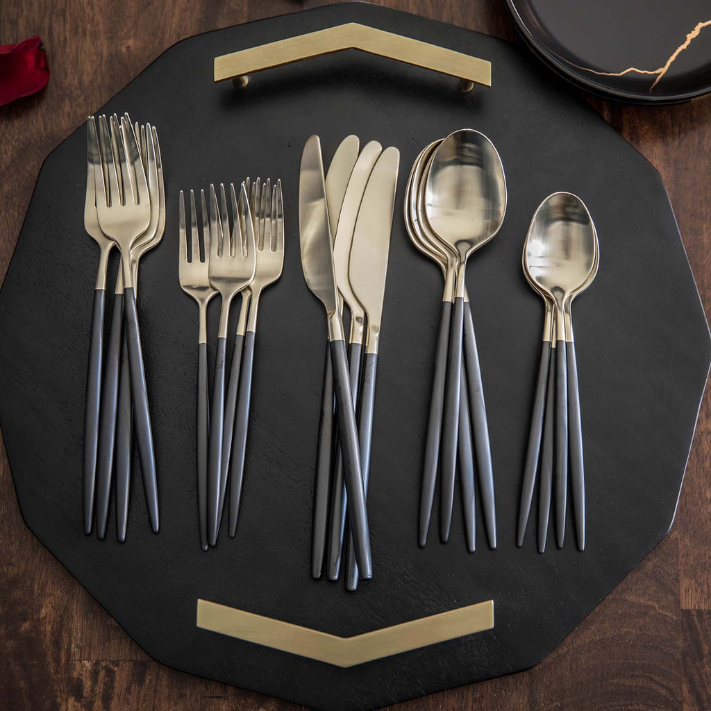 Cambridge Gaze Black Champagne Satin 20-Piece Flatware Set, 18/0 stainless steel (view 2)
