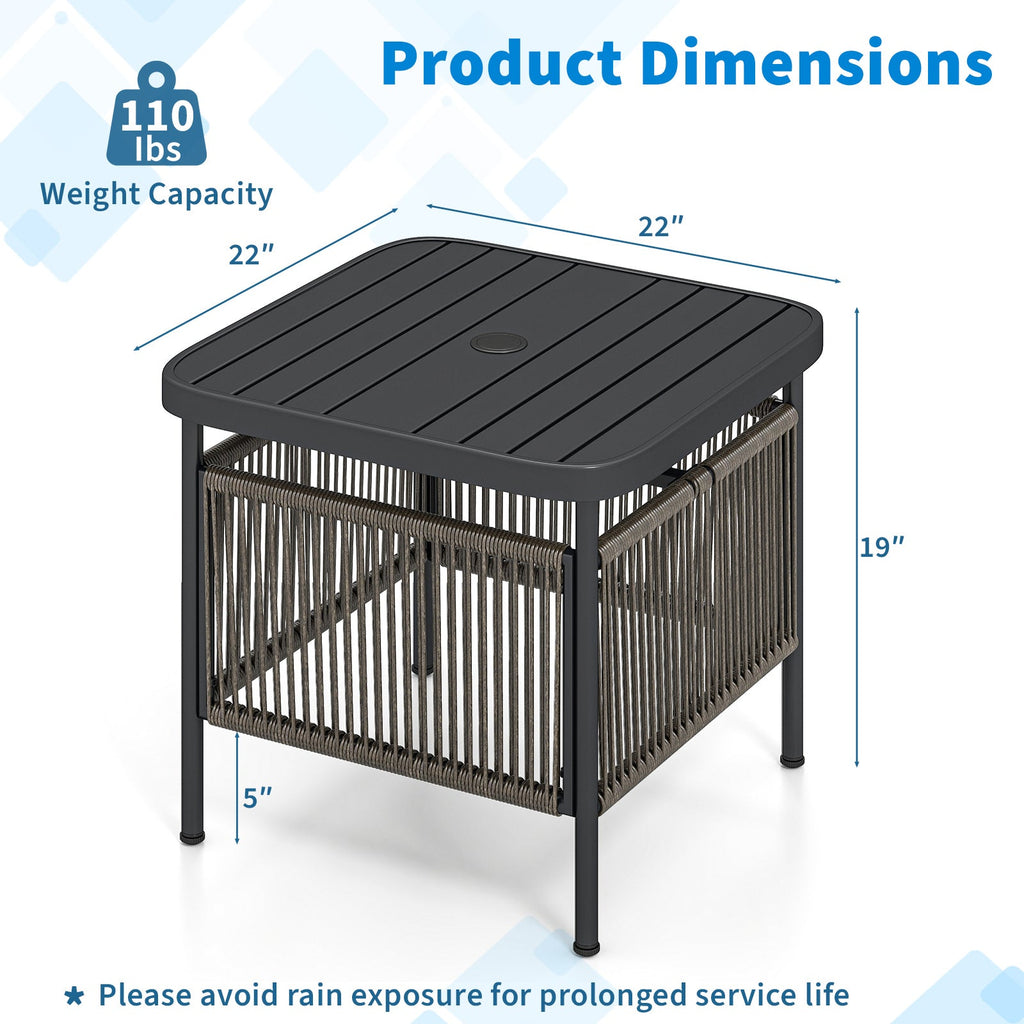 Two-Tier Outdoor Side Table with Umbrella Hole and Storage Shelf
