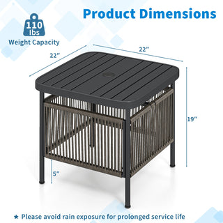 Two-Tier Outdoor Side Table with Umbrella Hole and Storage Shelf