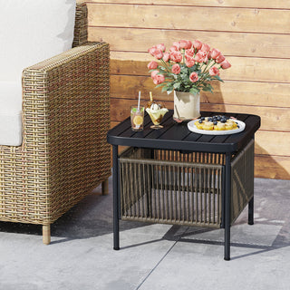 Two-Tier Outdoor Side Table with Umbrella Hole and Storage Shelf