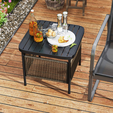 Two-Tier Outdoor Side Table with Umbrella Hole and Storage Shelf
