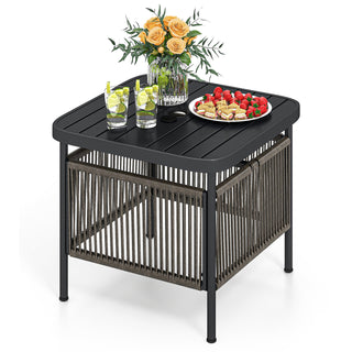 Two-Tier Outdoor Side Table with Umbrella Hole and Storage Shelf