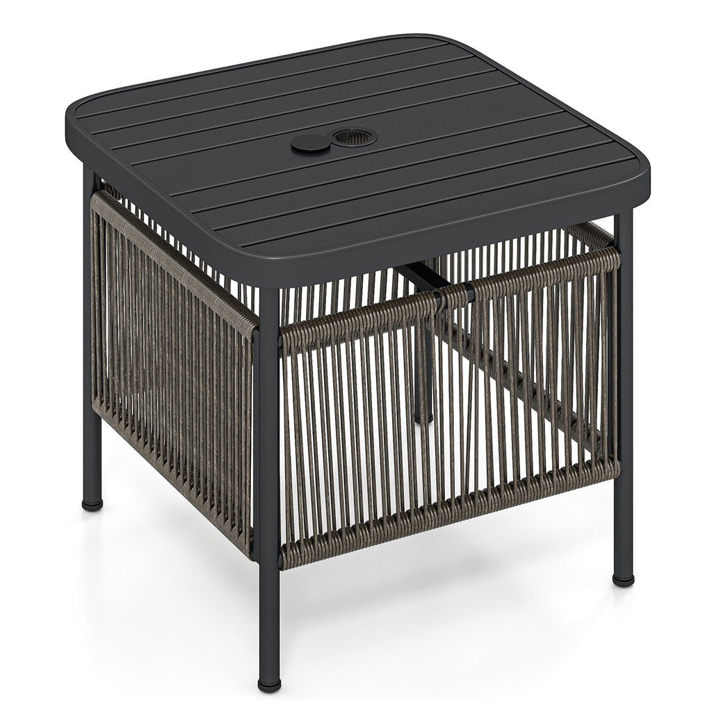 Two-Tier Outdoor Side Table with Umbrella Hole and Storage Shelf