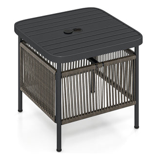 Two-Tier Outdoor Side Table with Umbrella Hole and Storage Shelf