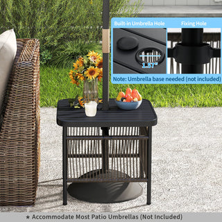 Two-Tier Outdoor Side Table with Umbrella Hole and Storage Shelf