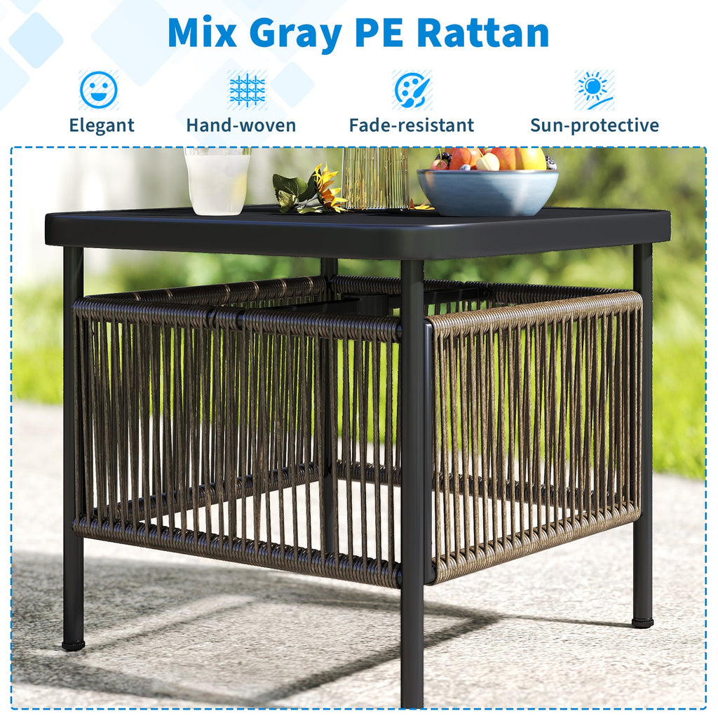 Two-Tier Outdoor Side Table with Umbrella Hole and Storage Shelf