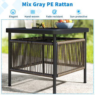 Two-Tier Outdoor Side Table with Umbrella Hole and Storage Shelf