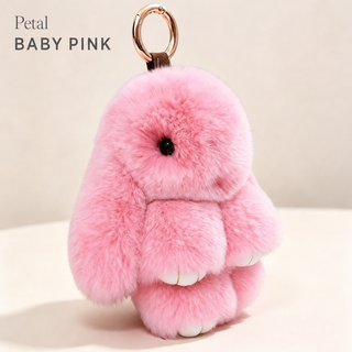 Bunny Lulu Rex Fur Key Chain Gift Set with Vintage Tin or Drawstring Bag