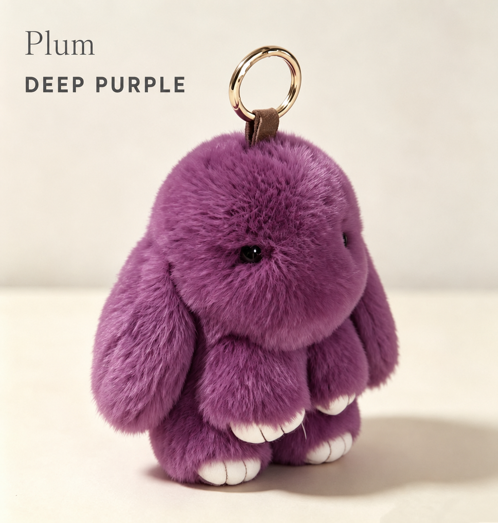Bunny Lulu Rex Fur Key Chain Gift Set with Vintage Tin or Drawstring Bag
