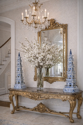 Grand Blue & White Pagoda | Statement Decorative Accent
