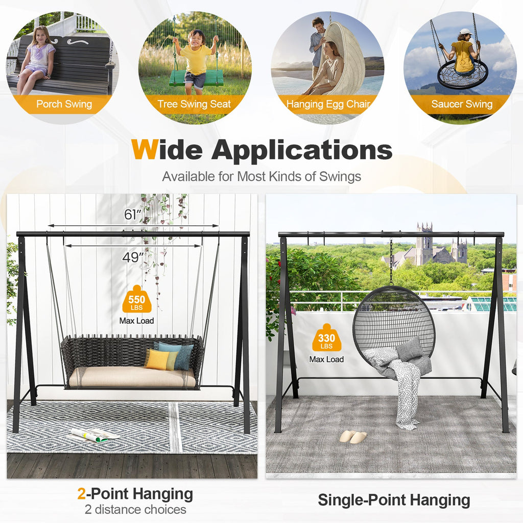 A-Frame Metal Patio Swing Stand with Dual Hanging Options – Black