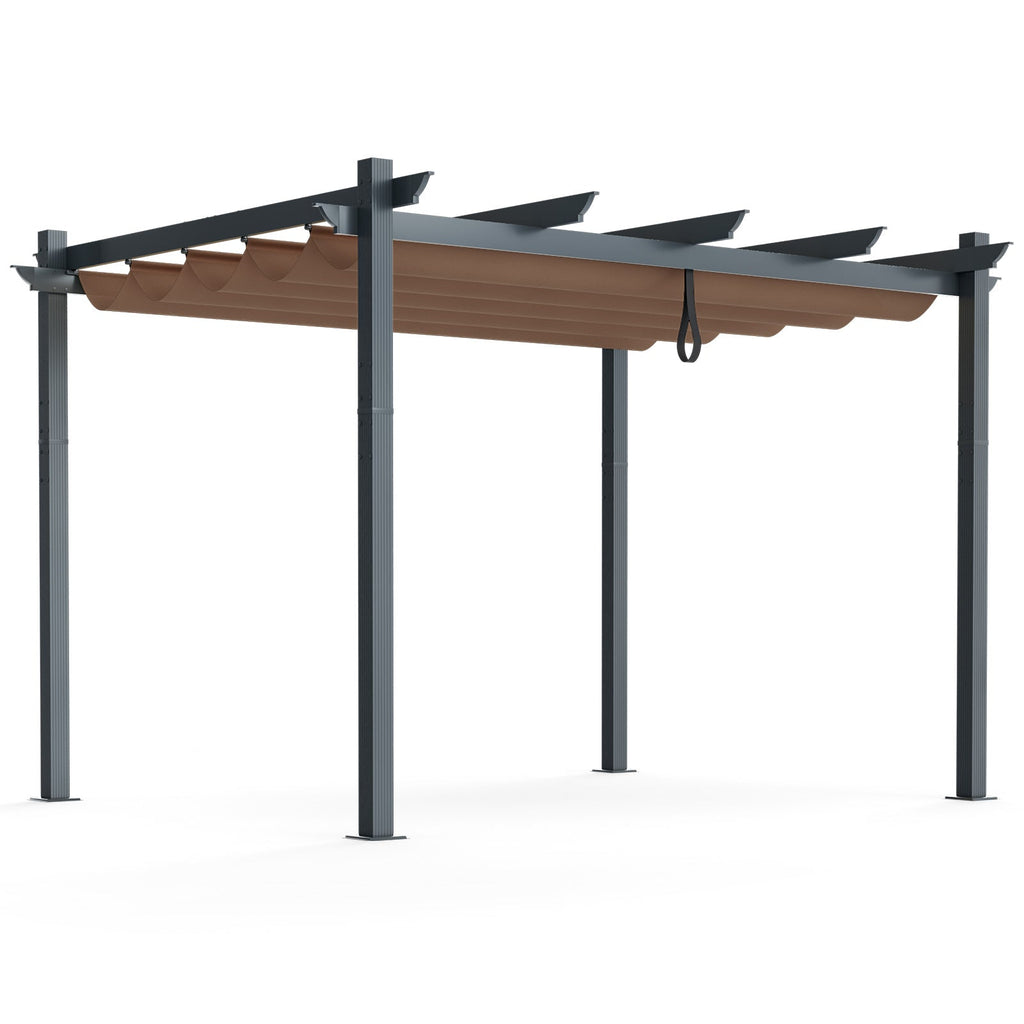 10' x 12' Aluminum Outdoor Pergola with Retractable Canopy – Beige