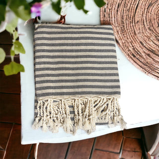 Nautical Turkish Cotton Towel – Blue or Grey Striped Peshtemal (40