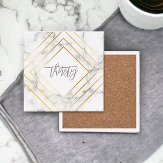 Golden Geometric Thirsty Coasters – Modern Ceramic Square & Diamond Designs
