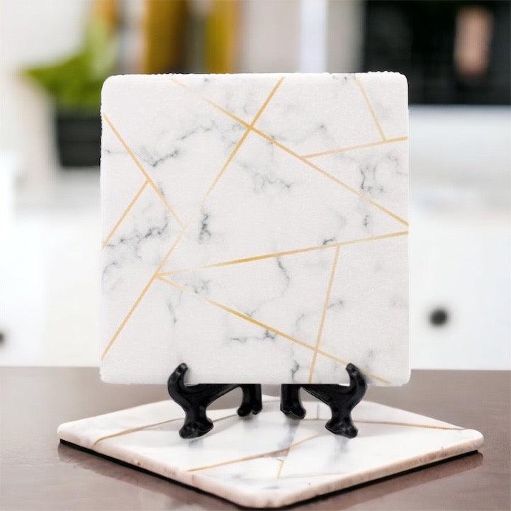 Golden Geometric Thirsty Coasters – Modern Ceramic Square & Diamond Designs