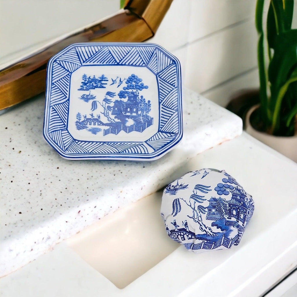 Chinoiserie Soap & Porcelain Dish Set – Blue Willow Sandalwood Gift Set