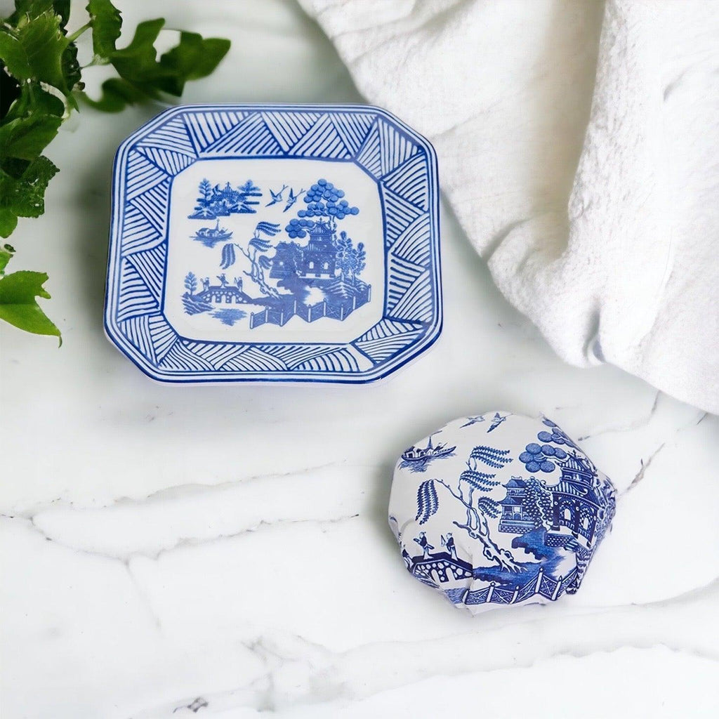 Chinoiserie Soap & Porcelain Dish Set – Blue Willow Sandalwood Gift Set